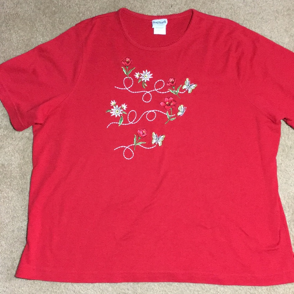 Vibrant red embroidered top size XL